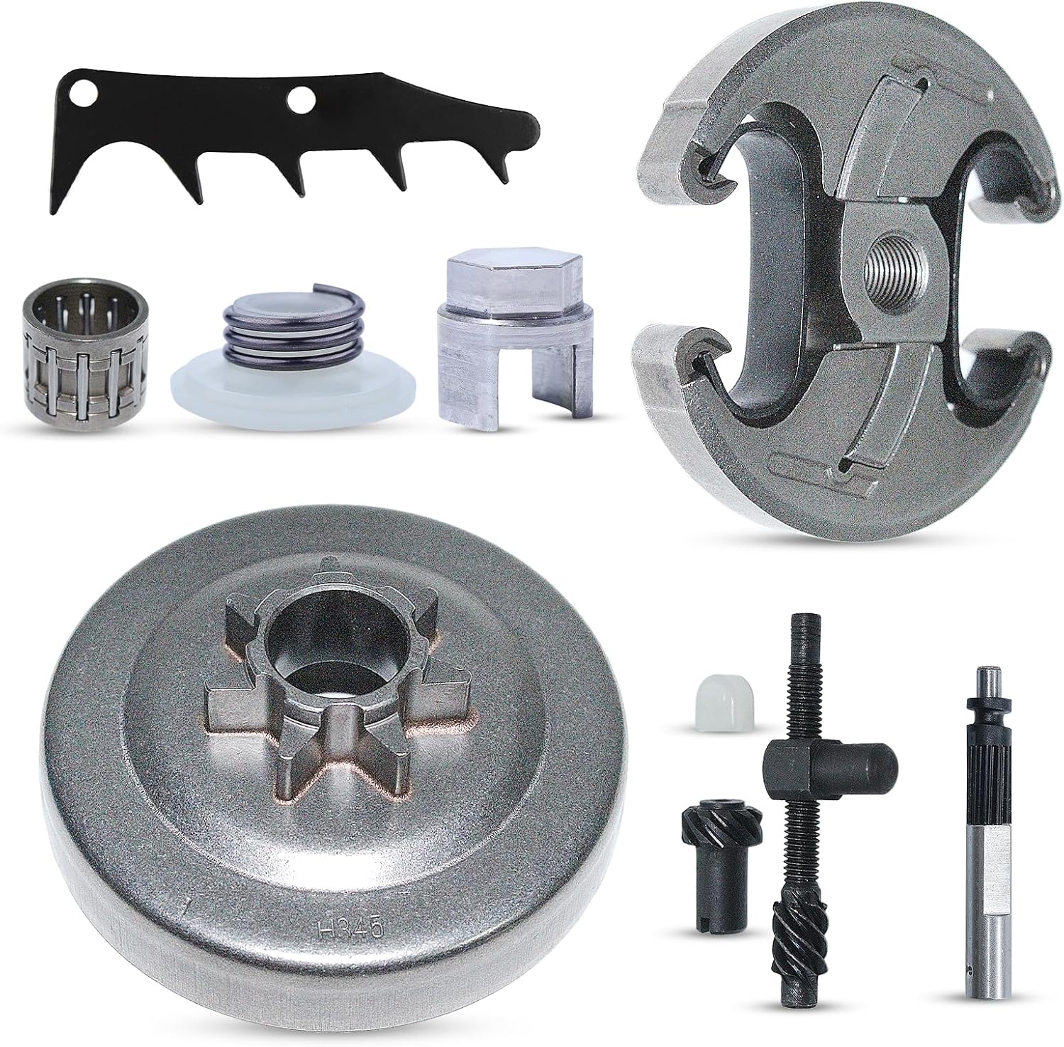 AUMEL .325" 7T Chainsaw Clutch Drum Kit Replacement Parts with Worm Gear, Oil Pump, Removal Tool, Chain Adjuster Tensioner Screw Kit, Felling Dog Spike for Husqvarna 445 445E 450 450E