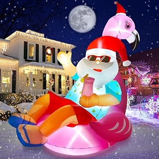 Kalolary Christmas Inflatable Santa Claus Flamingo, 7.3FT Long Christmas Outdoors Decorations with Build in LED Lights Blow Up Yard Decoration Flamingo Inflatable for Garden Lawn Indoor Outdoor Decor