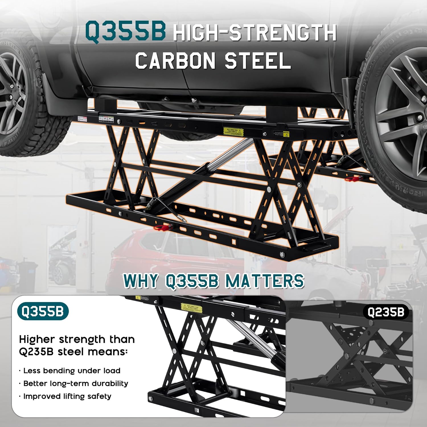 Albott 8000 LBS Portable Car Lift, Heavy-Duty Q355B Steel Construction Vehicle Lift, 25–30s Fast Cycle, Adjustable Height up to 27.4", Locking Levers & Extension Plate, Home Garage Use