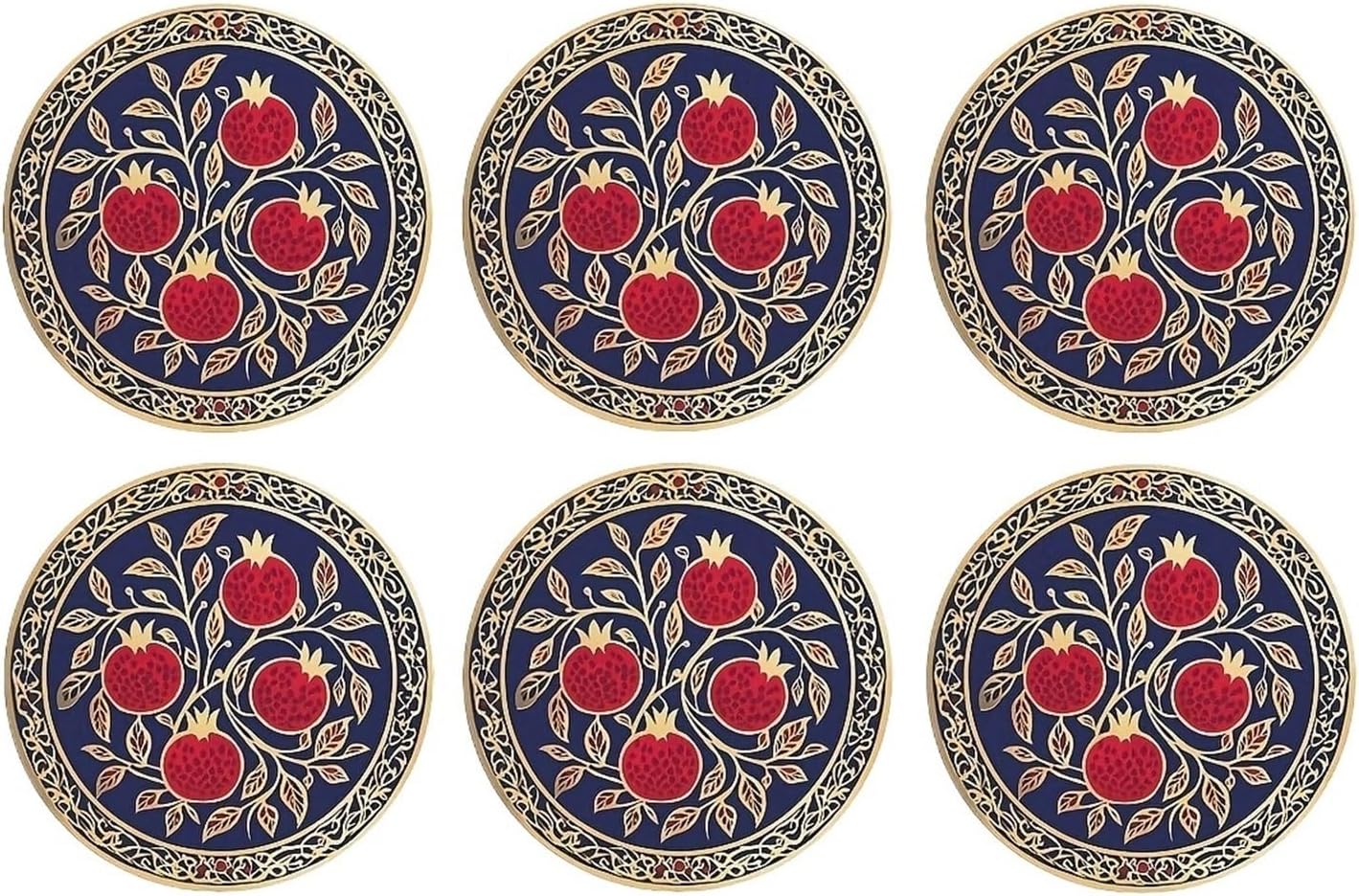 6-Piece Vintage Pomegranate Placemat Set for Family Gatherings Restaurant Table Decor and Accessories
