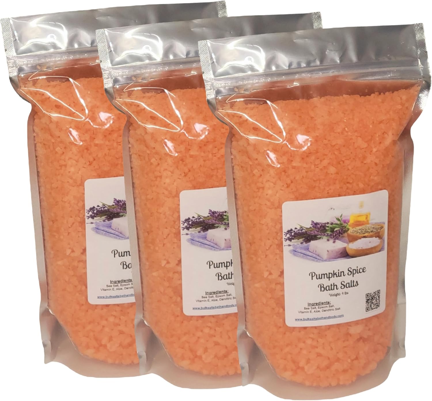 Bath Salts | 12lbs (3) 4lb Bags (192 oz.) | Pumpkin Spice Scent | Epsom Salt | Sea Salt | Bathing | Body Care | Beauty | Relaxation | Spa | Pedicure | Manicure