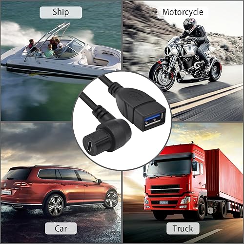 Miniatura 5 de Duttek Cable de extensión USB 3.0 de ángulo recto impermeable para montaje empotrado, USB 3.0 hembra a USB tipo C 3.0 hembra para montaje en