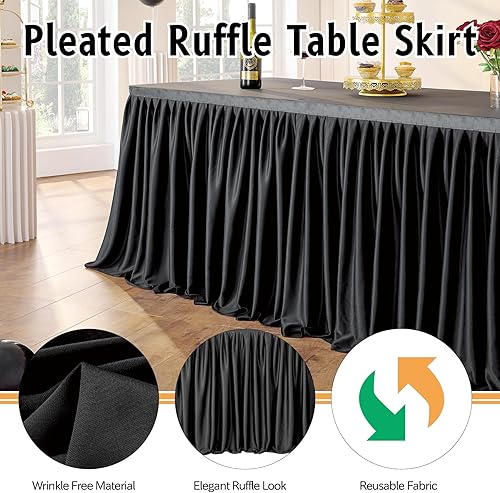 Miniatura 2 de Leegleri Falda de mesa de poliéster rosa para mesa rectangular de 6 pies, mantel plisado resistente a las arrugas para baby shower, boda, fiesta de