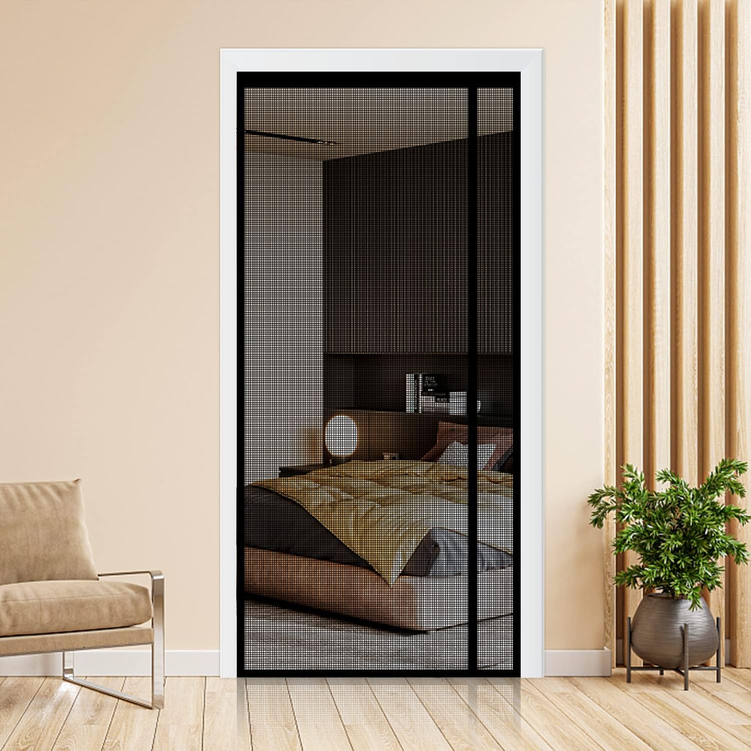 Reversible Left or Right Side Opening Magnetic Screen Door, Narrow Durable Fiberglass Mesh Curtain Hands Free for Patio, Bedroom, Fits Door Size 36" x 82", Black
