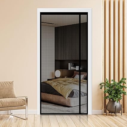 Reversible Left or Right Side Opening Magnetic Screen Door, Narrow Durable Fiberglass Mesh Curtain Hands Free for Patio, Bedroom, Fits Door Size 36