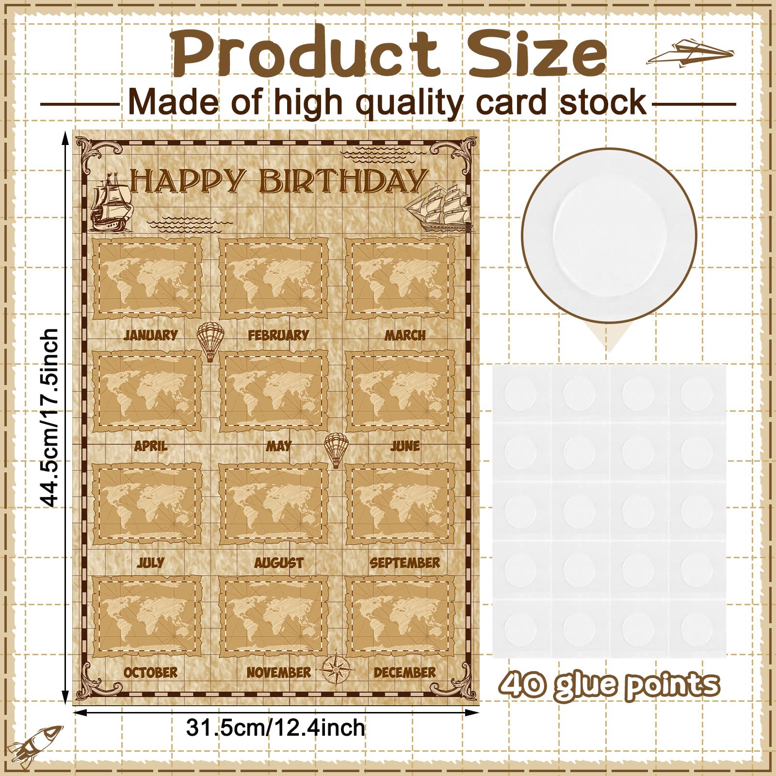 Estune Tablica z napisem "Happy Birthday", do klasy, na urodziny, plakat, kalendarz, tablica ogłoszeń, klasa, dekoracje dla nauczyciela, przybory szkolne, na powrót do szkoły, 40 x 30 cm (mapa podróży