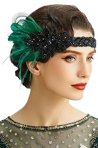Miniatura 6 de BABEYOND Diadema vintage de los años 20 con flapper de los años 20 gran Gatsby con plumas accesorios para el cabello Gatsby de los años 20 blanco