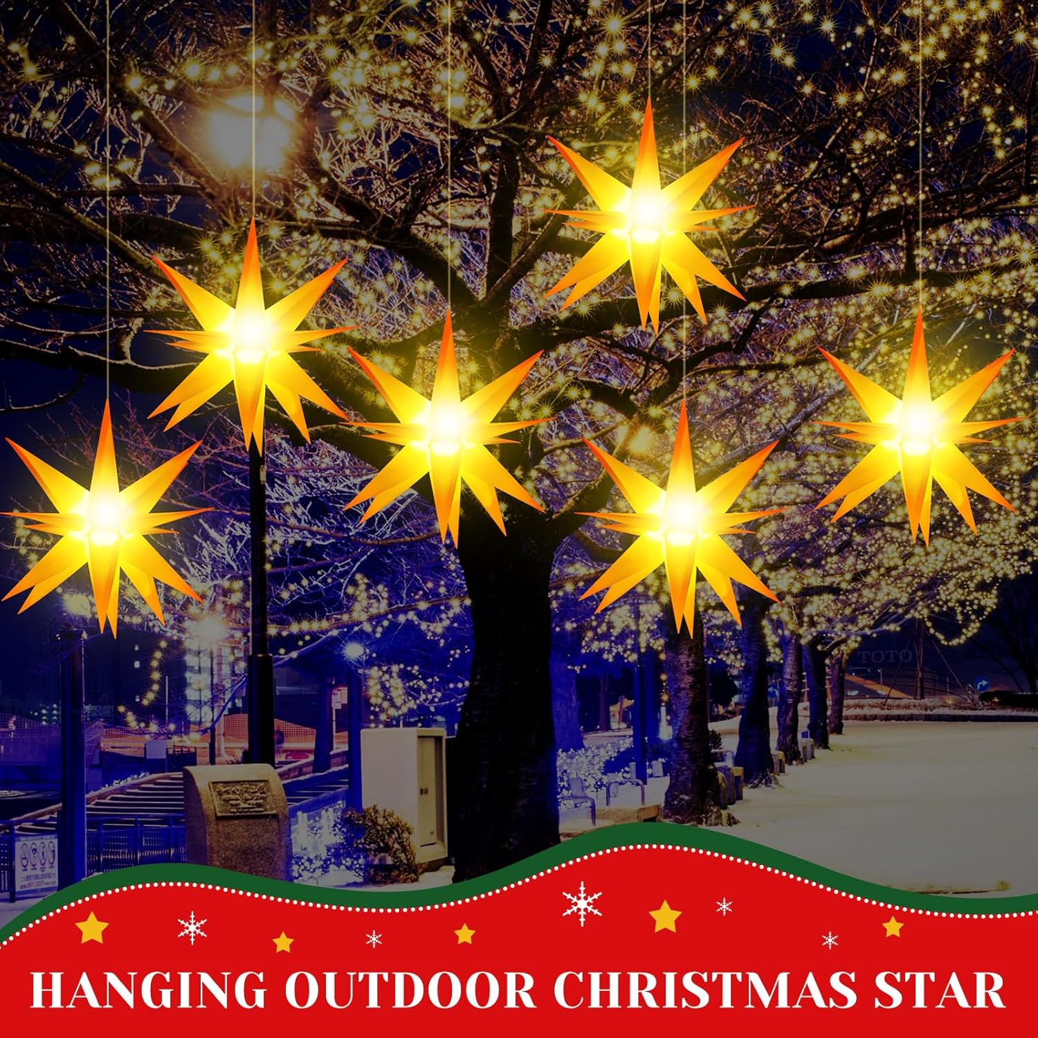 8 Pcs Christmas Large Moravian Star Light Advent Bethlehem Star Light 3D Hanging Christmas Tree Topper for Outdoor Indoor Xmas Decoration (12 Inch)