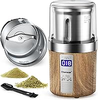 COOL KNIGHT Electric Herb Spice Grinder with Timer, 304 Stainless Steel Blades, Removable Bowl - 80g Capacity for Herbs, Coffee, Nuts