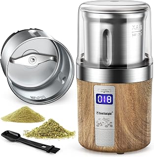 COOL KNIGHT Electric Herb Spice Grinder with LED Timer, 304 SS Blades, Removable Bowl, 80g Capacity for Fast Grinding