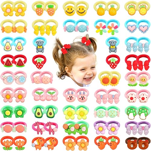 Miniatura 2 de WillingTee 80 ligas para el cabello de bebé para niñas, lindas ligas pequeñas para cabello fino, 40 pares de soportes para cola de caballo, bandas