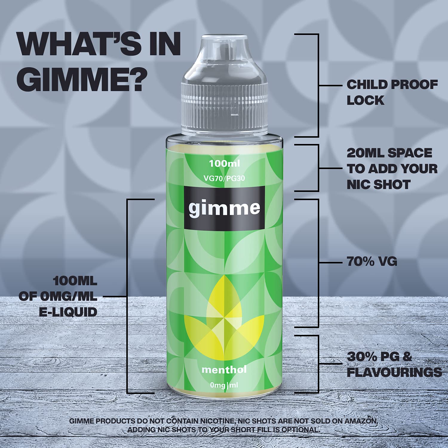 Gimme Vape Liquid Menthol 100ml Vape Juice E Liquid 70/30 Flavoured Ecig  Juice E Cigarette Sub Ohm Nicotine Free Short Fill : Amazon.co.uk: Health &  Personal Care