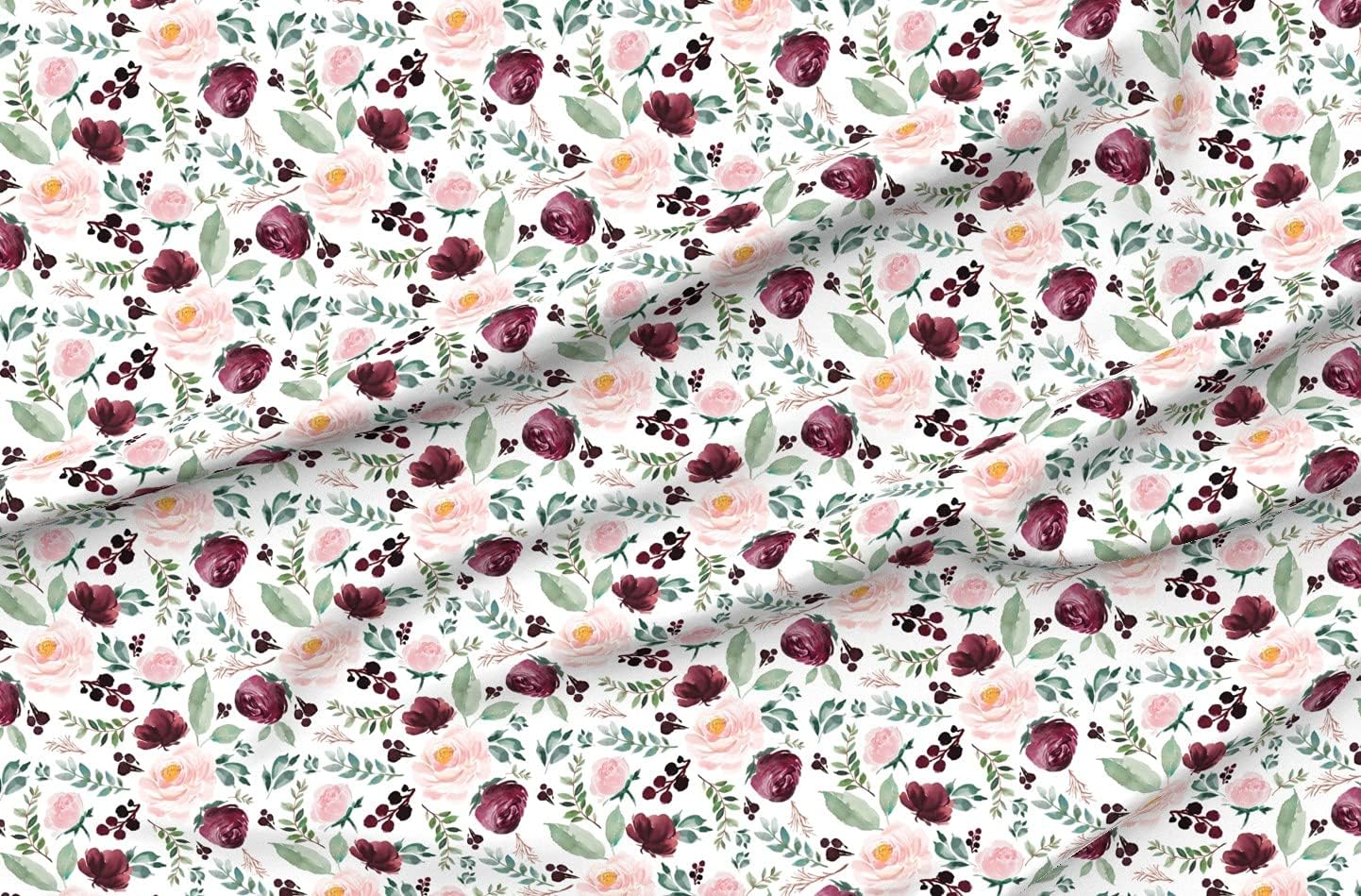 Spoonflower Fabric - Wild Heart Florals White Burgundy Pink Boho Flowers Nursery Autumn Printed on Petal Signature Cotton Fabric Fat Quarter - Sewing Quilting Apparel Crafts Decor