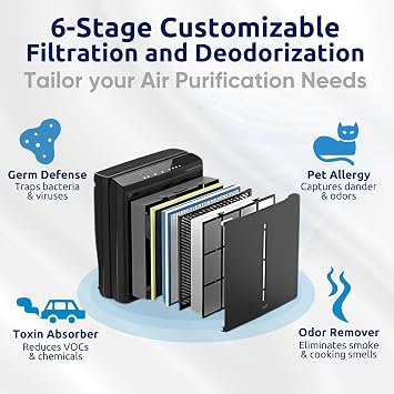 Rabbit Air A3 SPA-1000N Air Purifier HEPA Filter - Ultra Quiet, WiFi-enabled, Wall Mountable HEPA Air Purifiers for Home, Pets, Pet Dander, Smoke, Dust, Odors, VOCs - Asthma & Allergy Filter, Black