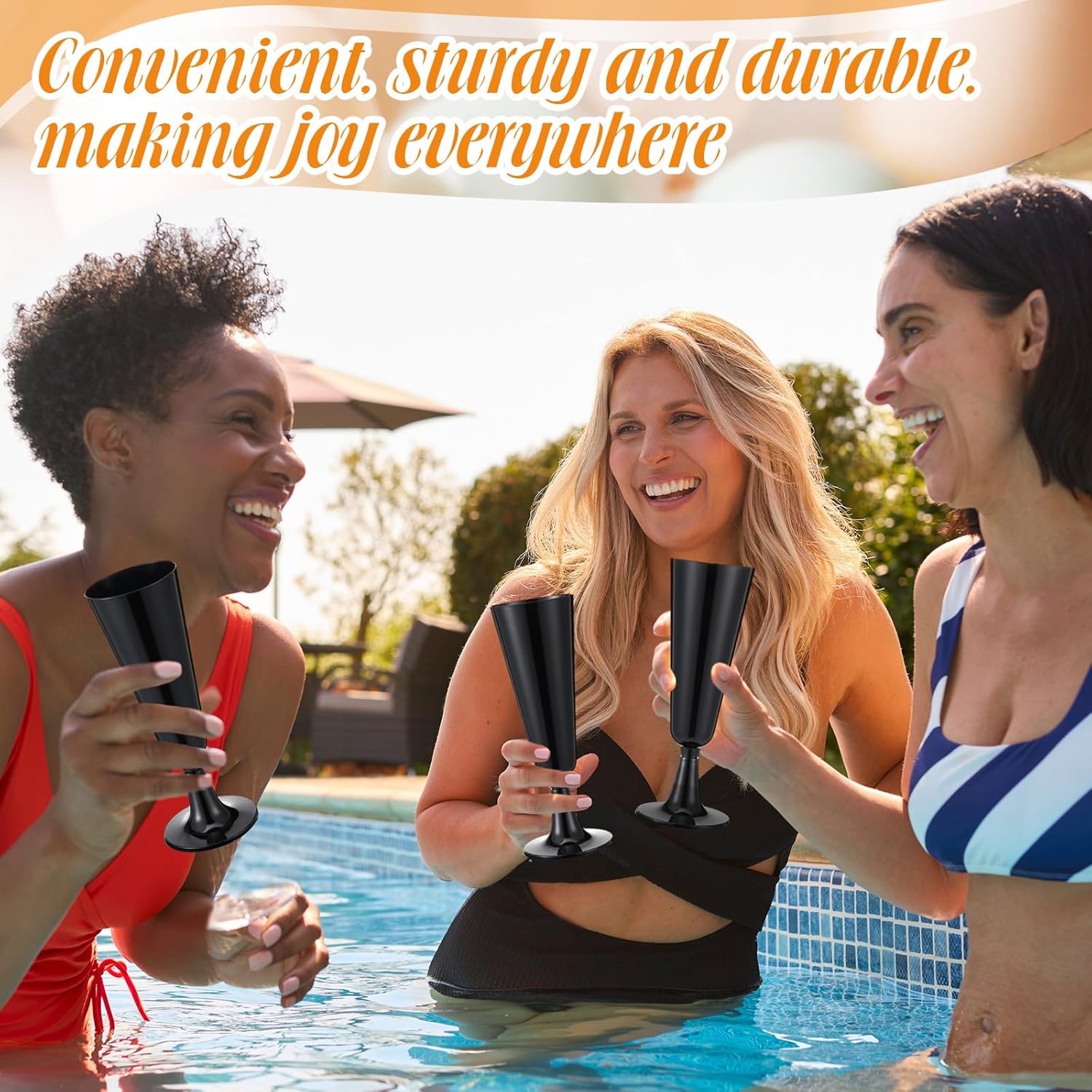 Domensi 200 Pack Black Champagne Flutes Bulk Plastic Disposable Champagne Glasses 5.5 oz Plastic Mimosa Glasses Wedding Cocktail Cups for Engagement Birthday Graduation Decor 2026 Party Supplies