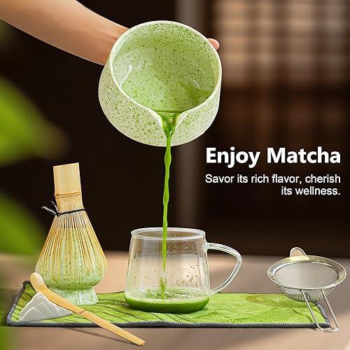 Miniatura 7 de BEWOS Juego de 8 batidores de matcha, cuenco de cerámica de 18 onzas con boquilla, tamiz matcha, soporte para batidor de matcha y batidor de matcha