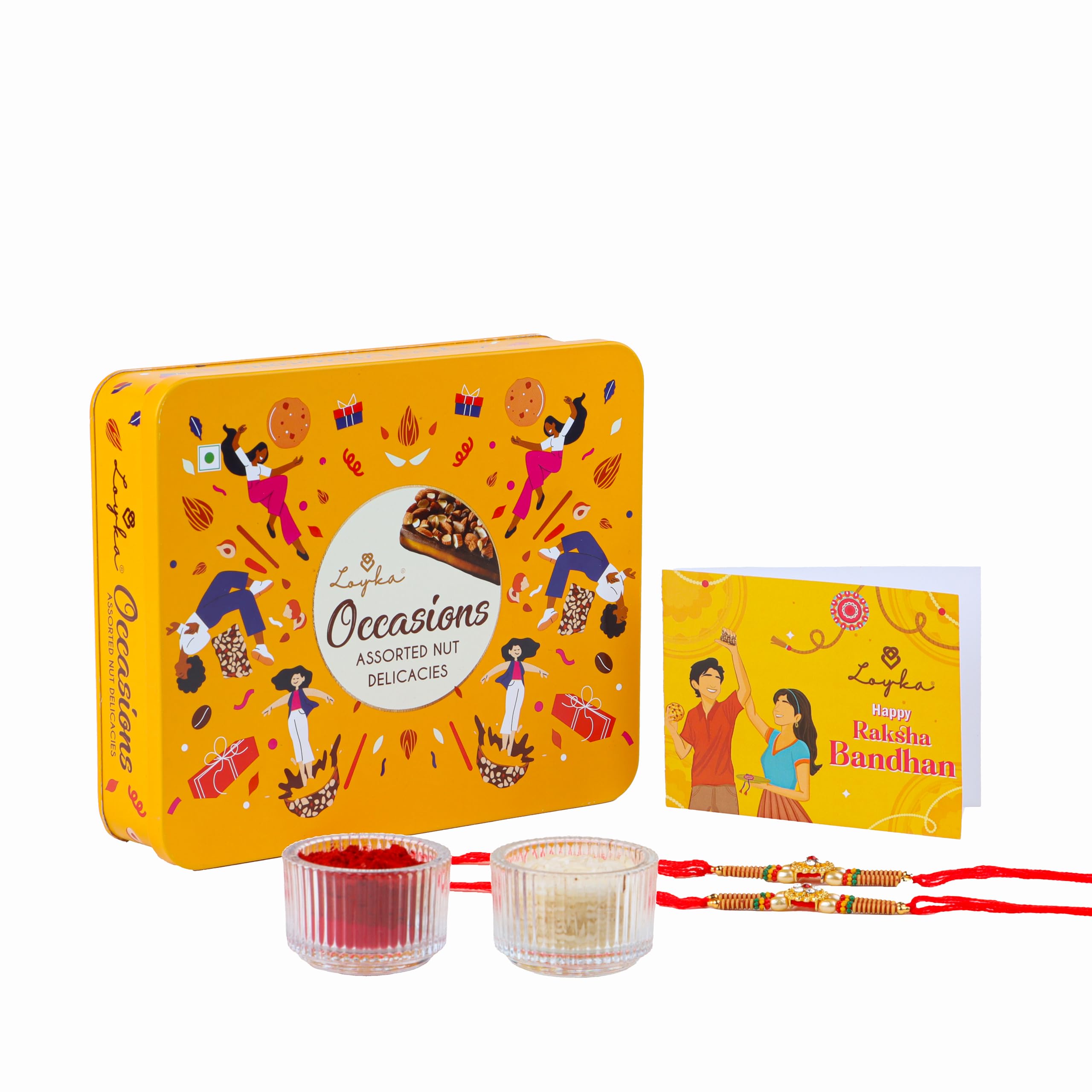 LOYKA Rakhi Tin Gift Box Occasions Assorted Nut Delicacies with Sleeve - Card - Rakhi - Roli-Chawal | Chocolate Gift Hamper - Gift Box for Raksha Bandhan Brother - Sister Gift - 0.256 Pounds (B0D8YKZB6Q) Amazon Price History, Amazon Price Tracker