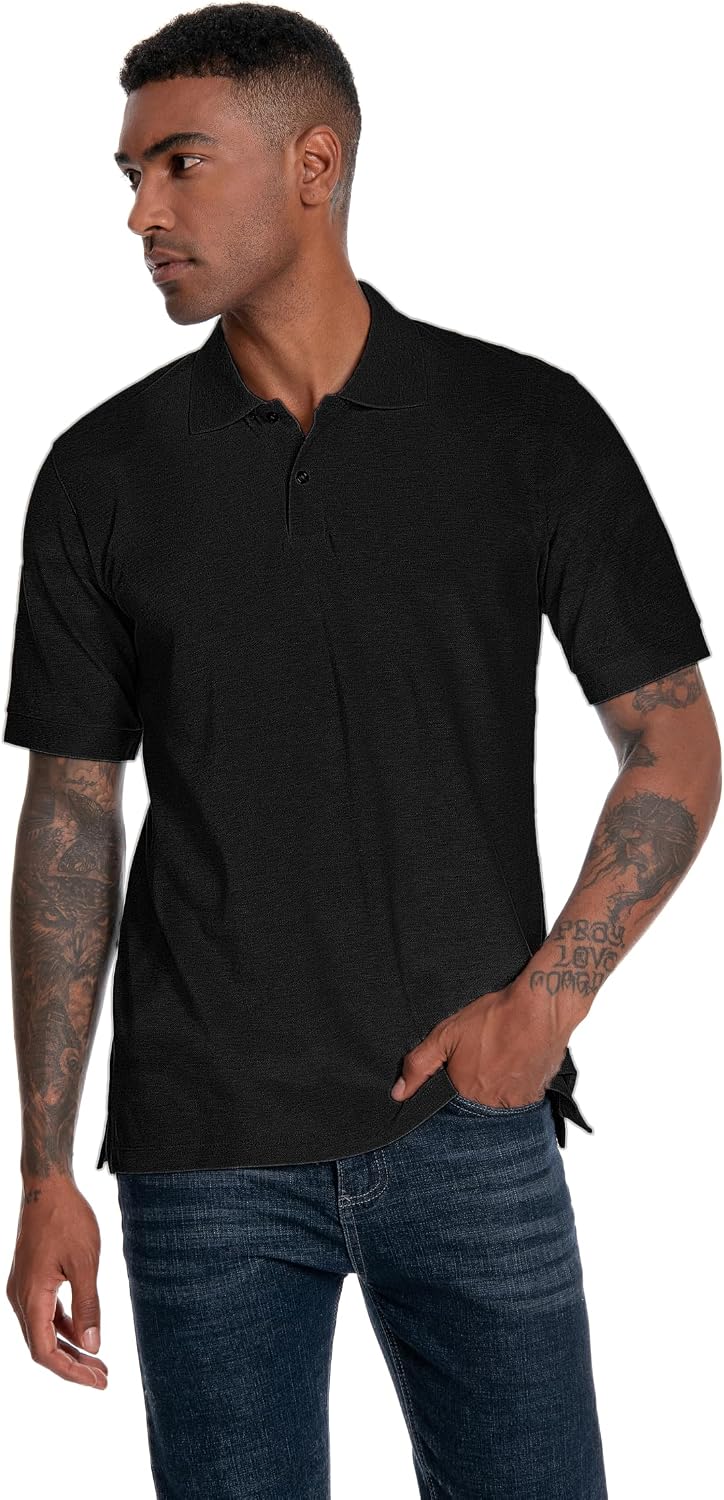 Nutria Mens Polo Shirt Short Sleeve 100% Cotton Pique Moisture Wicking Classic Collared T-Shirt Golf Tennis Casual Relax U09