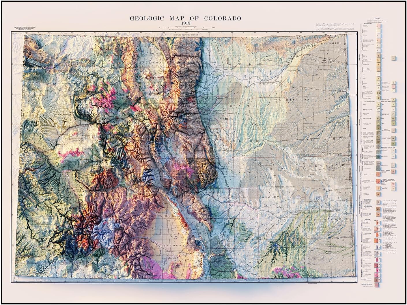Muir Way Colorado 1913 Shaded Relief Map - Flat 2D Paper Print - Shaded 3D Illusion - Gallery Quality Fine Art Paper & Inks - 100% Cotton & Acid-Free - Made in USA - 24” x 18” 2D Print - No Frame