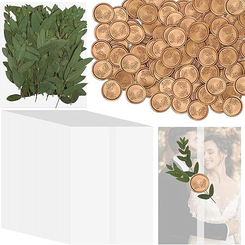 Tigeen El juego de 100 envolturas de invitaciones incluye chaquetas de vellum preplegadas para invitaciones de 5 x 7 pulgadas, hojas de eucalipto