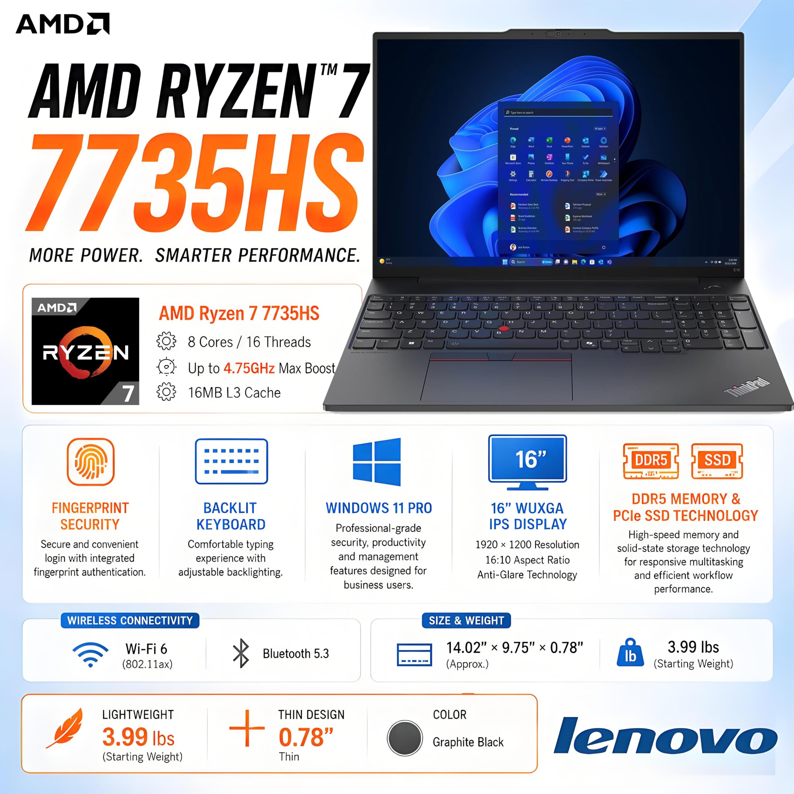 Amazon.com: Lenovo ThinkPad E16 Gen 2 AMD Ryzen 7 7735HS 16 FHD+