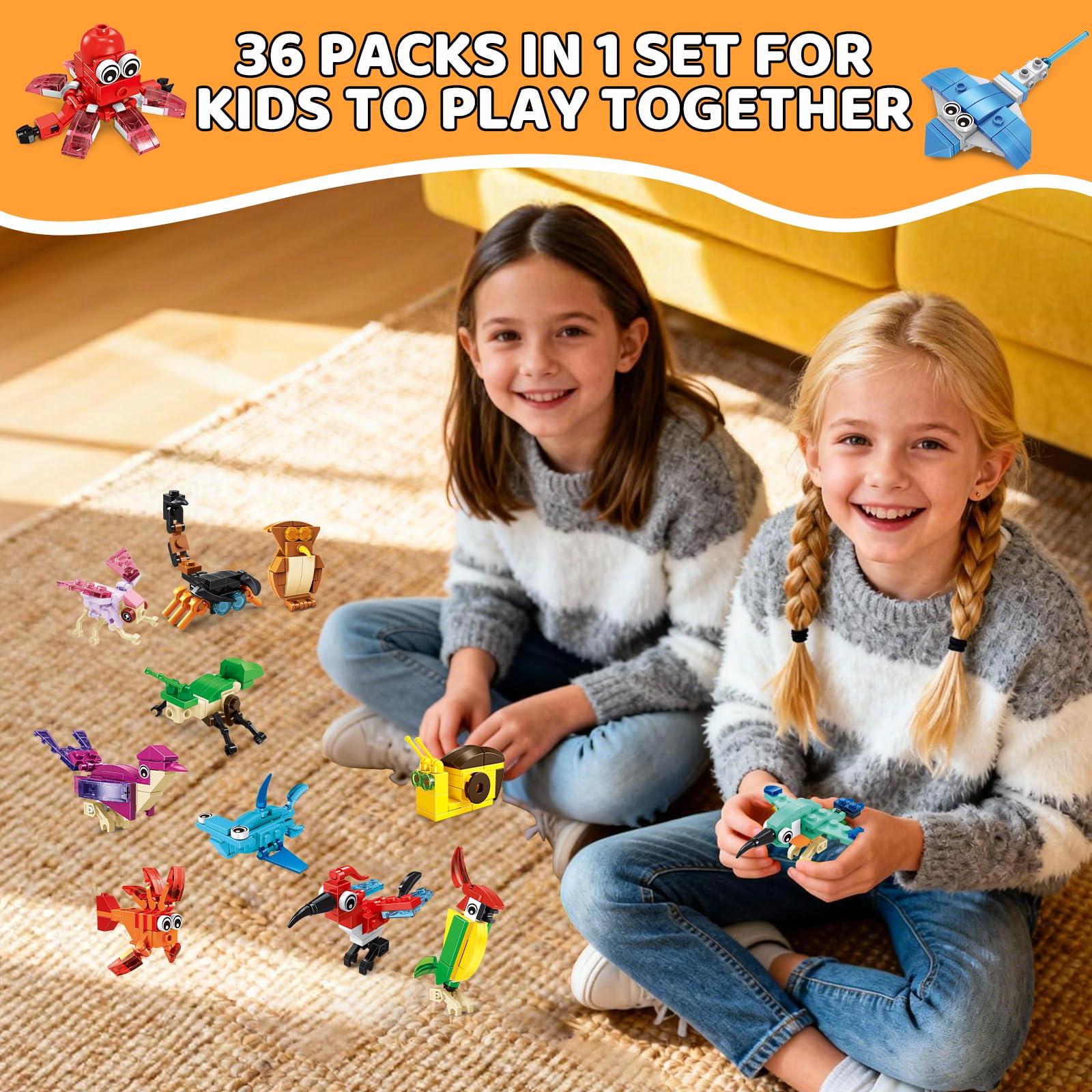 Party Favors klocki dla dzieci w wieku 4-8 lat, zestaw mini klocków do budowania małych zwierząt, 36 opakowań