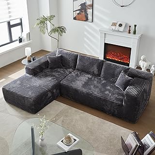 104" L-Shape Modular Sectional Sofa Couch,Comfy Upholstered Cloud Couch for Living Room,Modern Minimalist Couches,Deep Seat,No Assembly Required (Gray,Plush Corduroy, Left Facing Chaise)