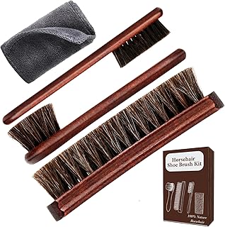 Lyssra 4-Piece 100% Horse Hair Shoe Brush Kit for Leather Care – Professional Dauber Applicators and Polishing Brushes with Cleaning Cloth for Leather Shoes, Boots, Bags, Jackets & Car Detailing