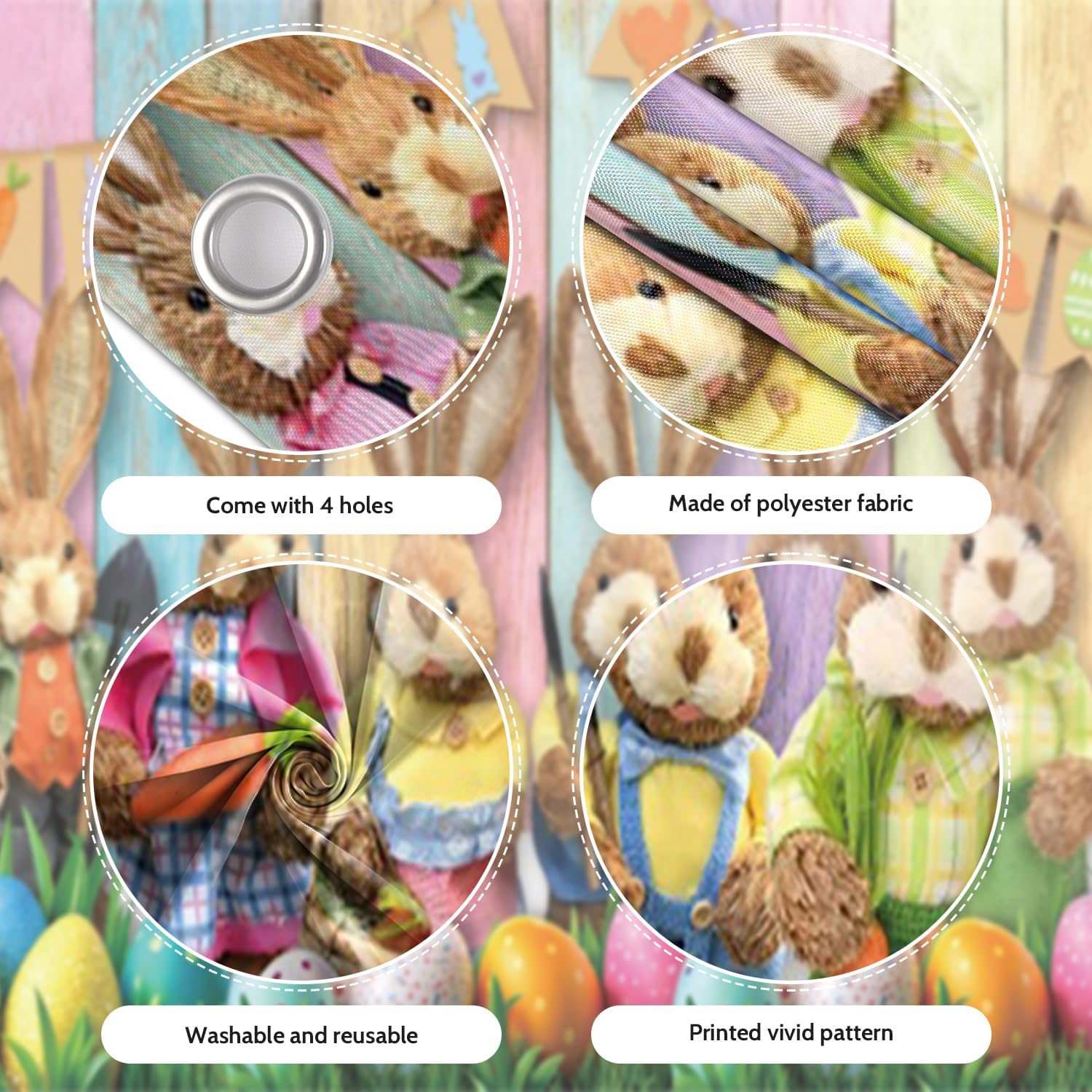7x8ft Spring Easter Garage Door Decor Colorful Wood Eggs Cute Rabbit Pastel Rustic Green Lawn Garage Door Backdrop for Birthday Baby Shower Party Garage Door Banner