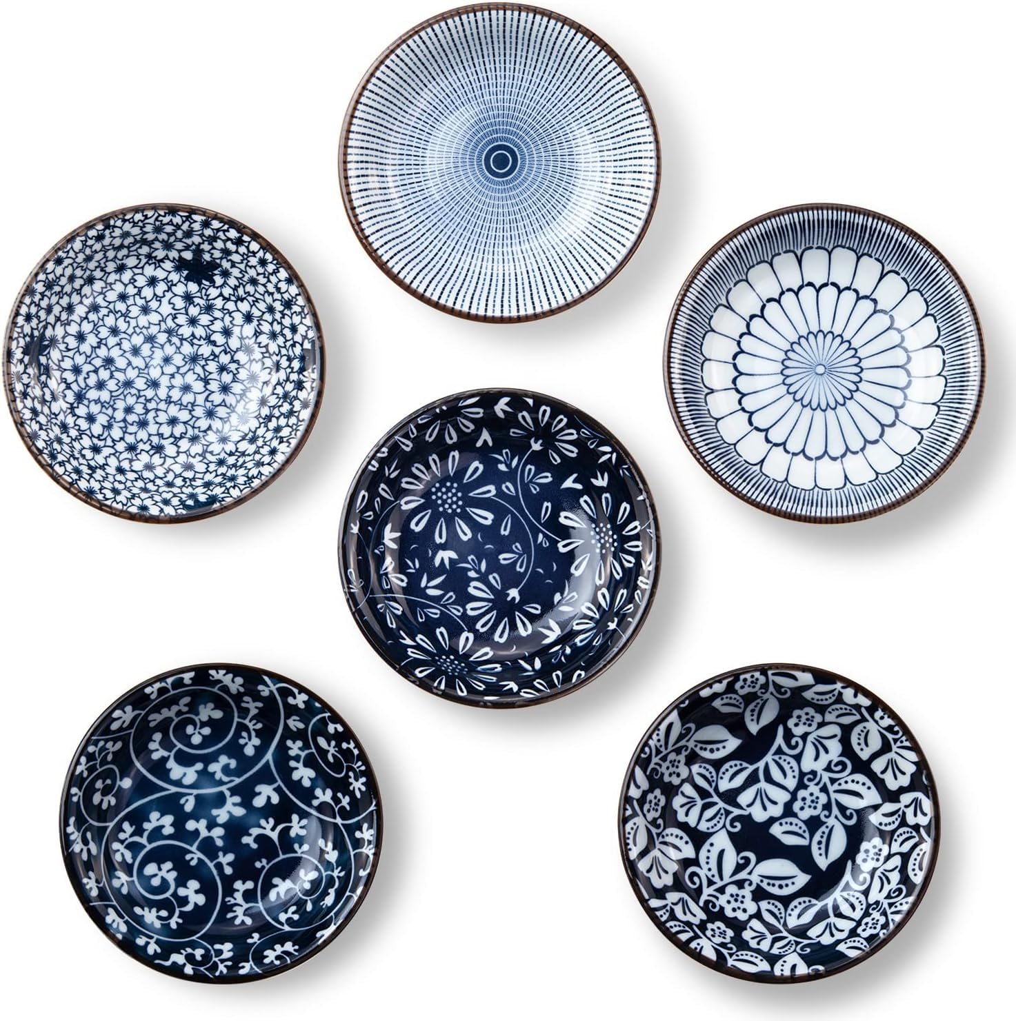 RIREKIS Ceramic Tapas Dishes, Porcelain Tapas Bowls, 6pcs Ø10cm Small Dipping Bowls, Round Soy Sauce Dipping Dishs for Sushi,Sauce,Dessert, Dishwasher & Microwave Safe
