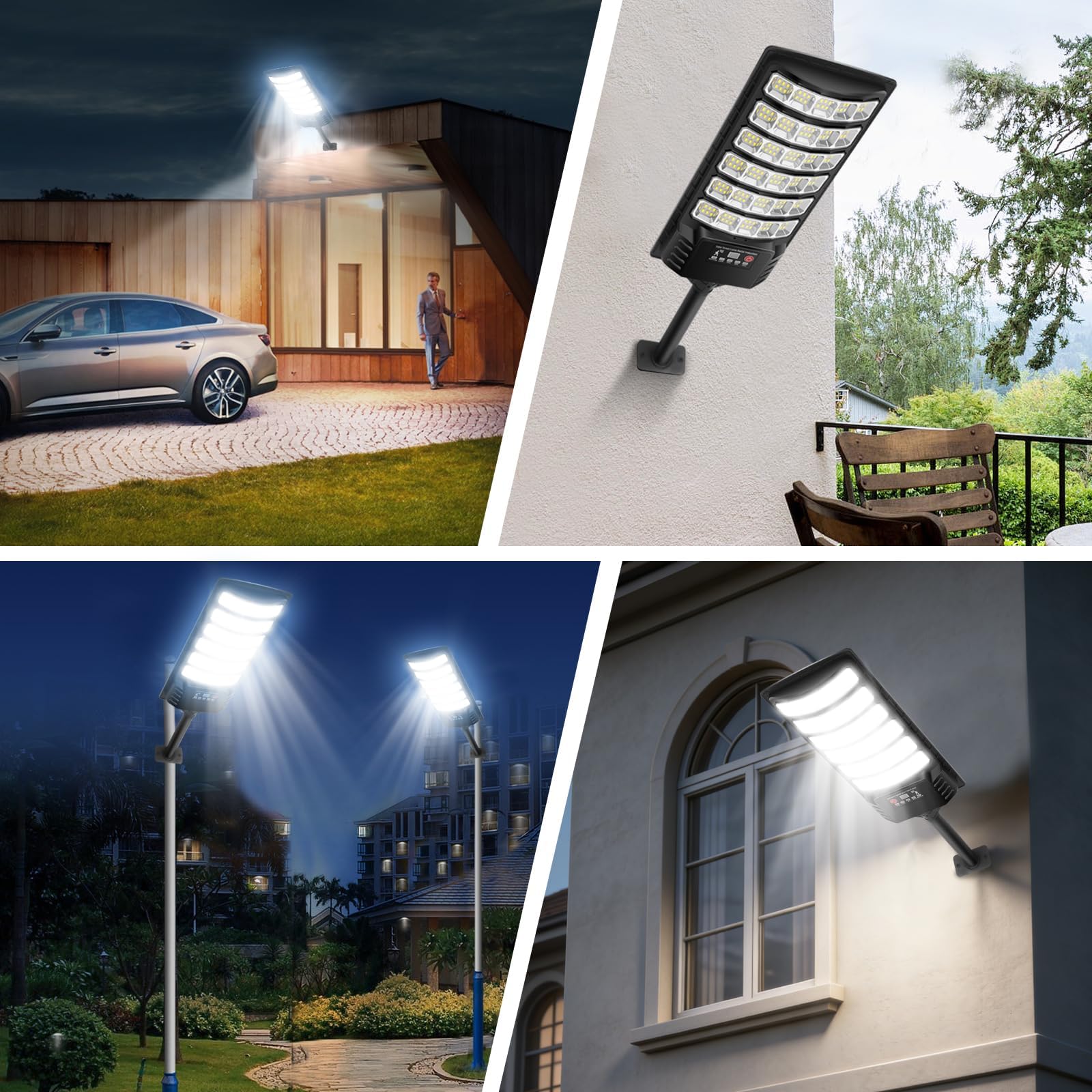 800W Lampione Solare Led Esterno 2 pezzi,IP66 Impermeabile Lampada Stradale Solare con Sensore di Movimento,320° Angolo Illuminazione Faretto Solari con Pannello per Giardino,Strada
