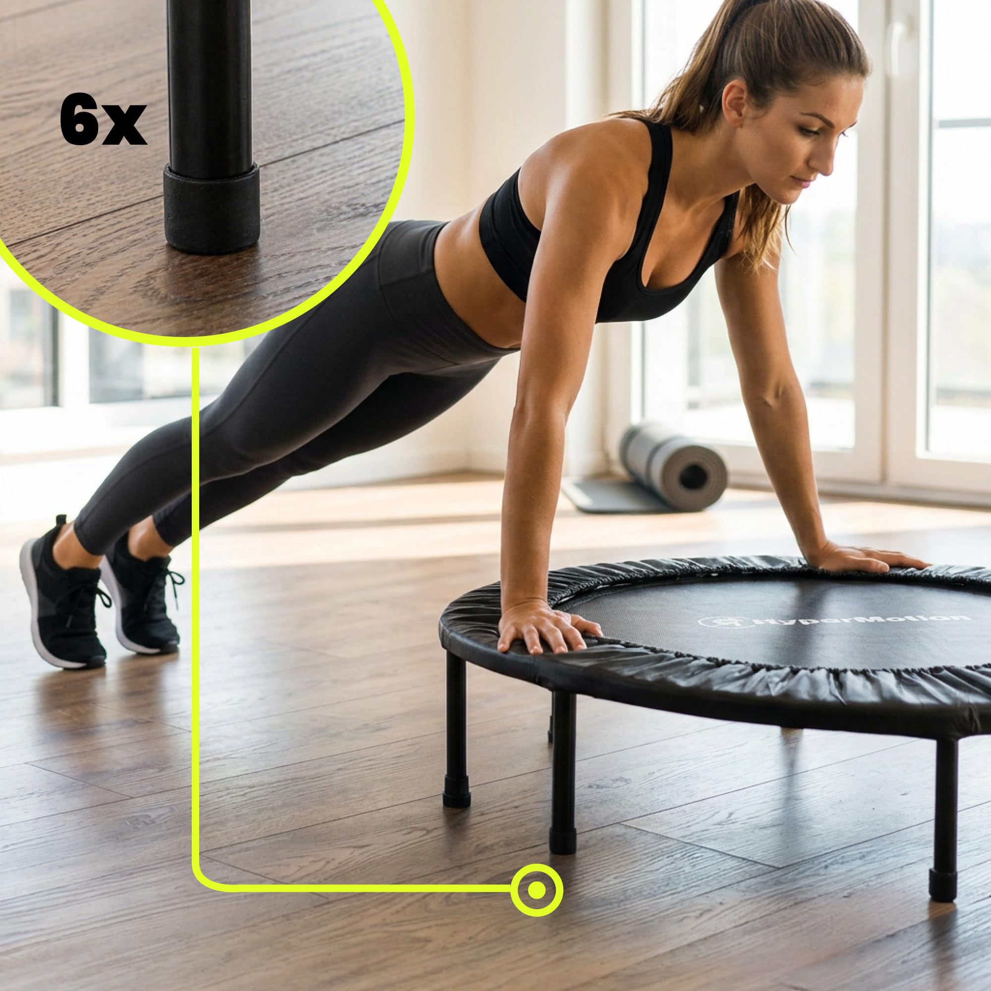 HyperMotion Trampolina Fitness do Ćwiczeń Domowych 91 cm Mini Trampolina Treningowa Cardio do Domu Składana Stabilna Trampolina dla Dorosłych i Młodzieży HYP96