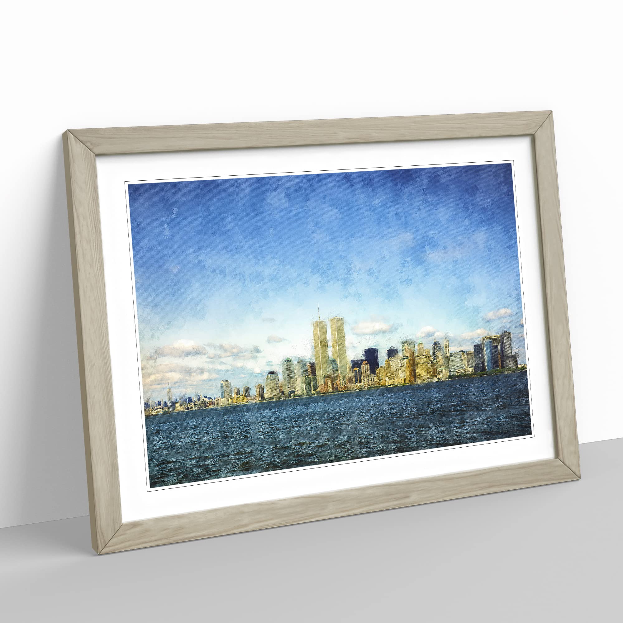 New York Skyline With The Twin Towers Painting Modern Art Framed Print, Oak, A3 (46 x 34 cm) - Image 2