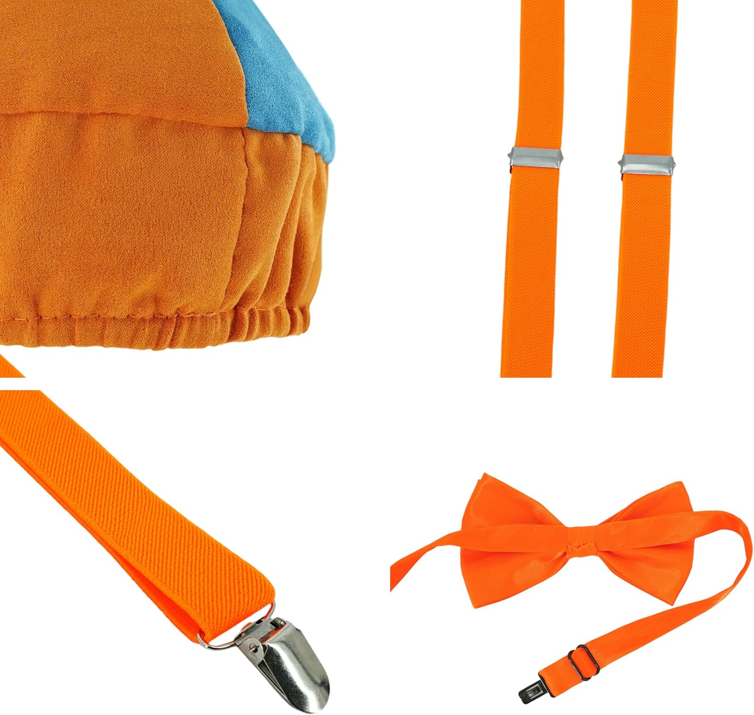 4PCS Halloween Costume Kit Accessories Adult Blue Orange Hat Suspenders Bowtie Glasses Set Nerd Cosplay Props