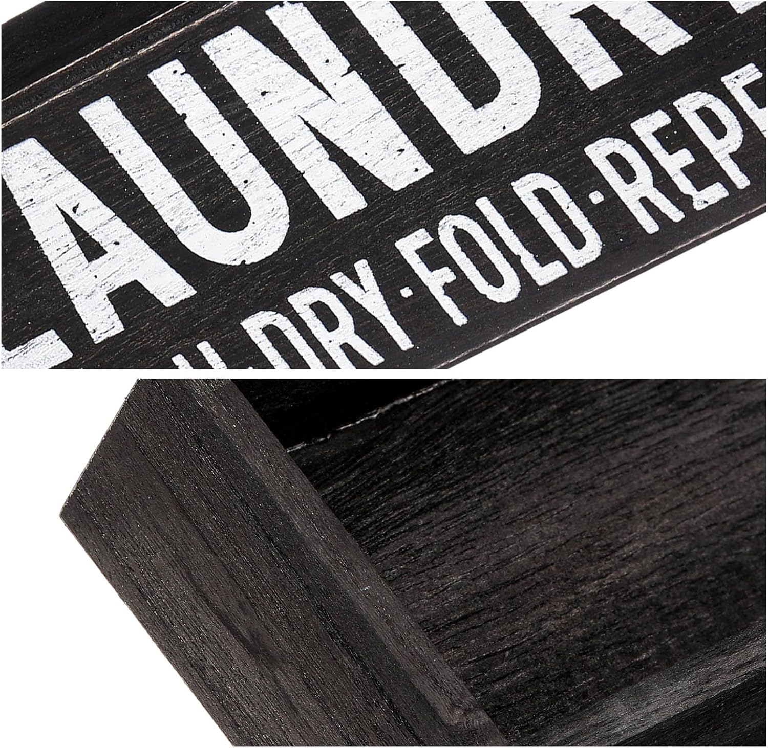Jetec Laundry Room Decor Sign Wooden Farmhouse Box Sign Rustic Laundry Room Shelf Signs Decorative Letters Wash Dry Fold Repeat for Home Bathroom Decor 7.5 x 3.1 x 1.77 Inches(Black)