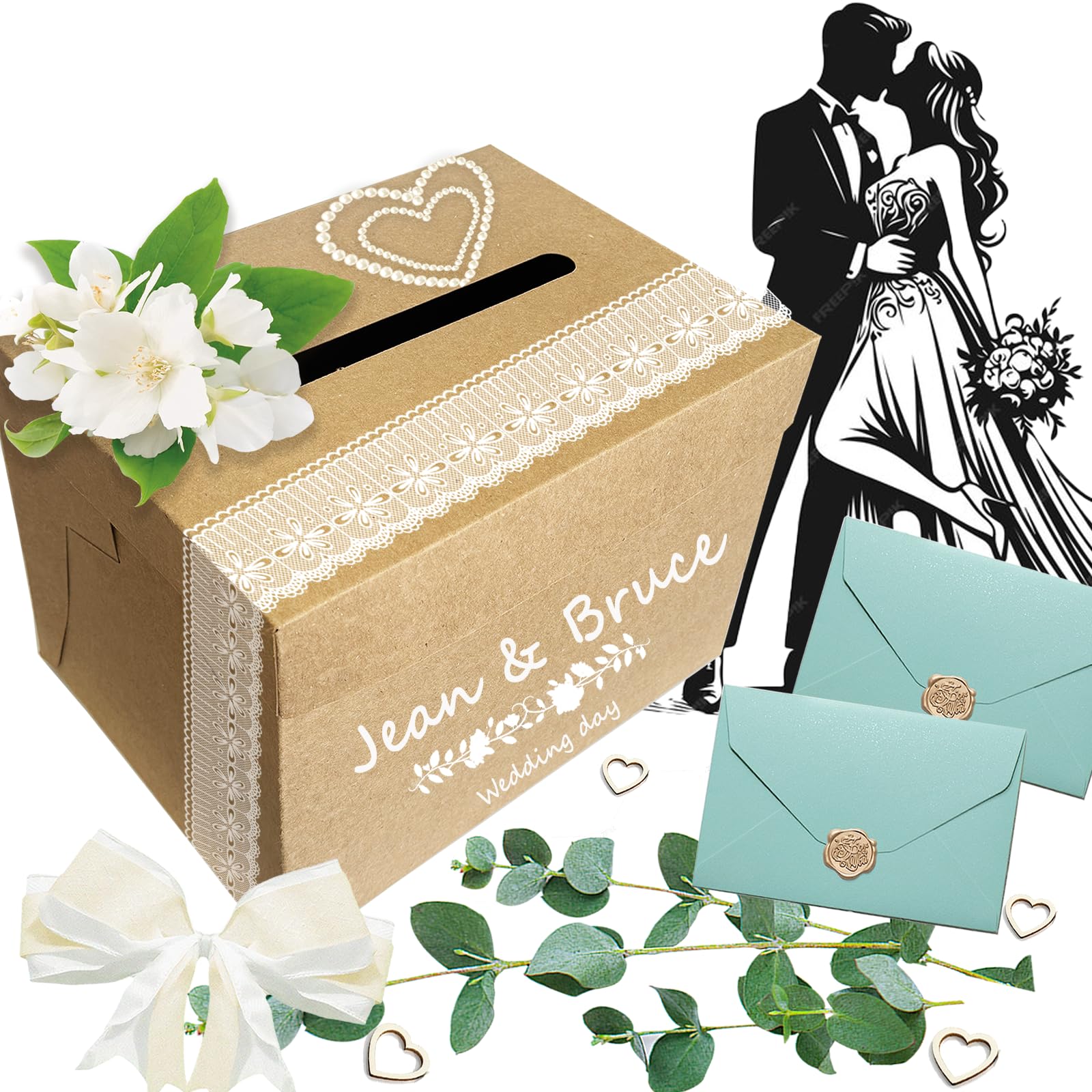 Kartenbox Mit 100 Loskarten – 15x15x15 Cm, Weiß-gold, Für Hochzeit, Geburtstag & Events
