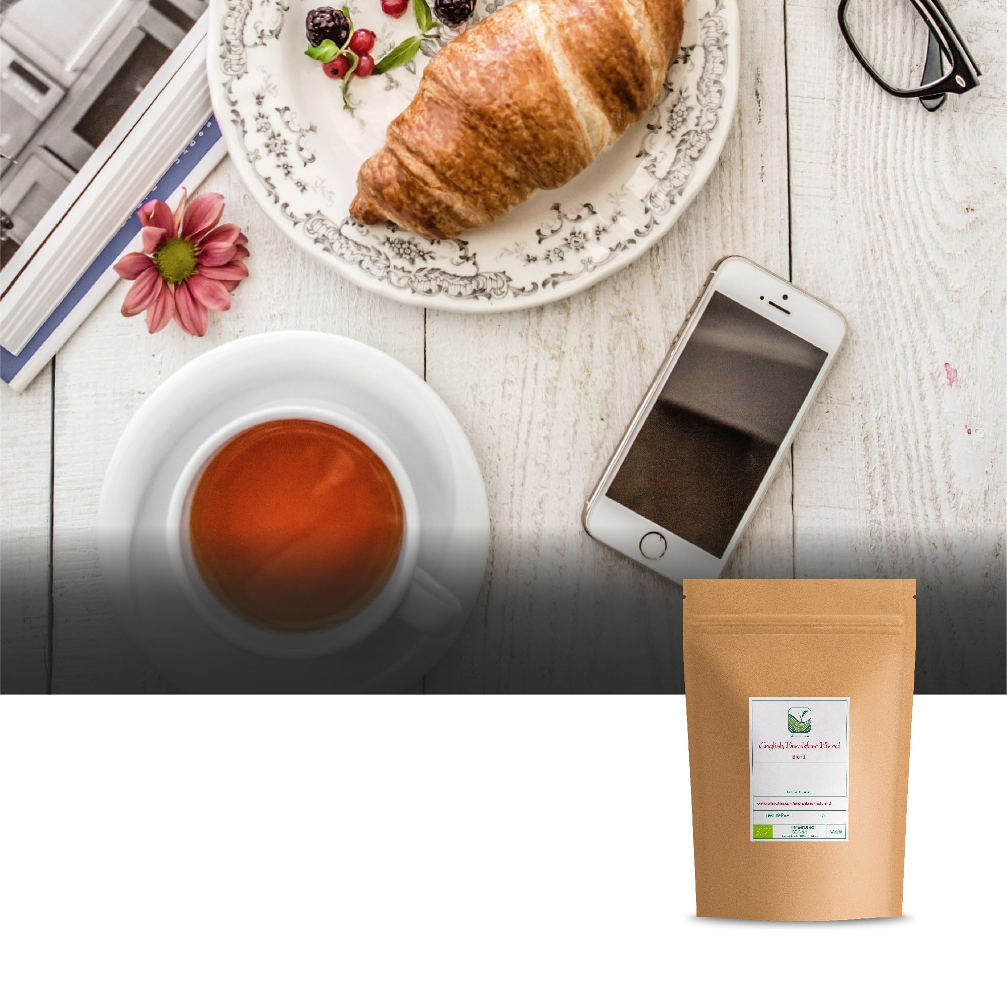 Czarna herbata English Breakfast liściasta – świetna z mlekiem lub bez | mocny aromatyczny napar idealny na poranek świetnie smakuje z mlekiem lub cytryną