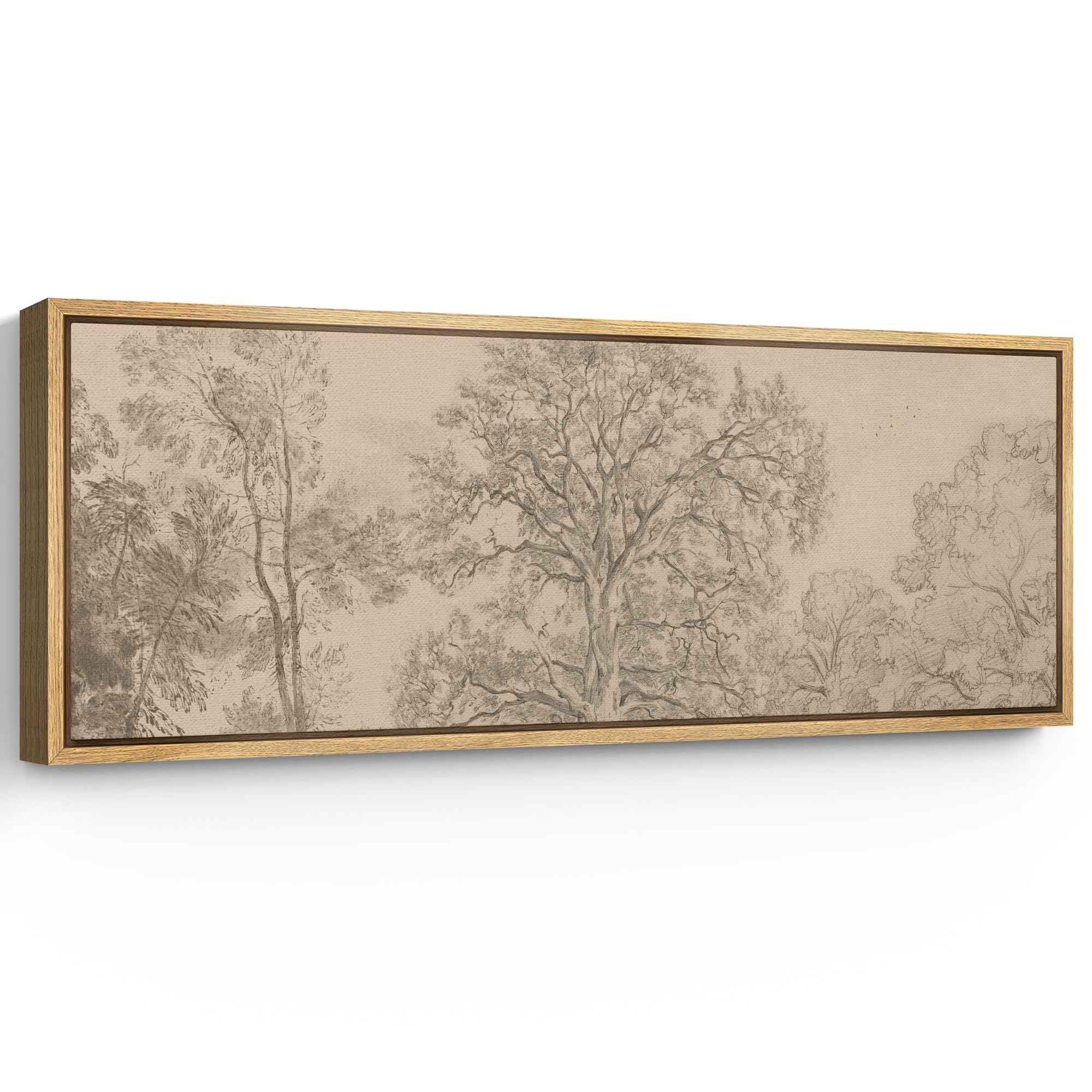signford large framed canvas print wall art vintage landscape sketch tree and landscape pattern illustrations modern art calm warm for living room, bedroom, office - 60"x20"