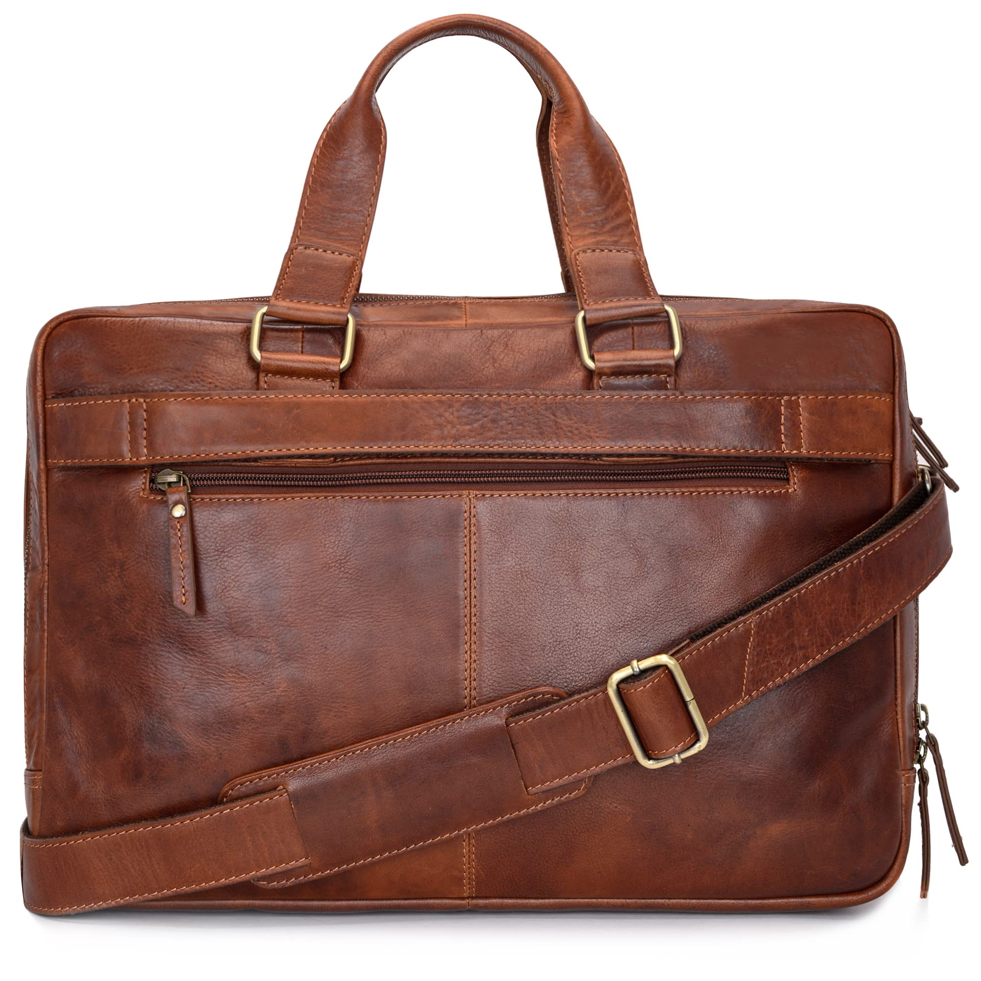 Marc Peter® Sydney Lehrertasche Herren Leder Aktentasche Laptoptasche Bürotasche Businesstasche groß XXL Umhängetasche Bräun