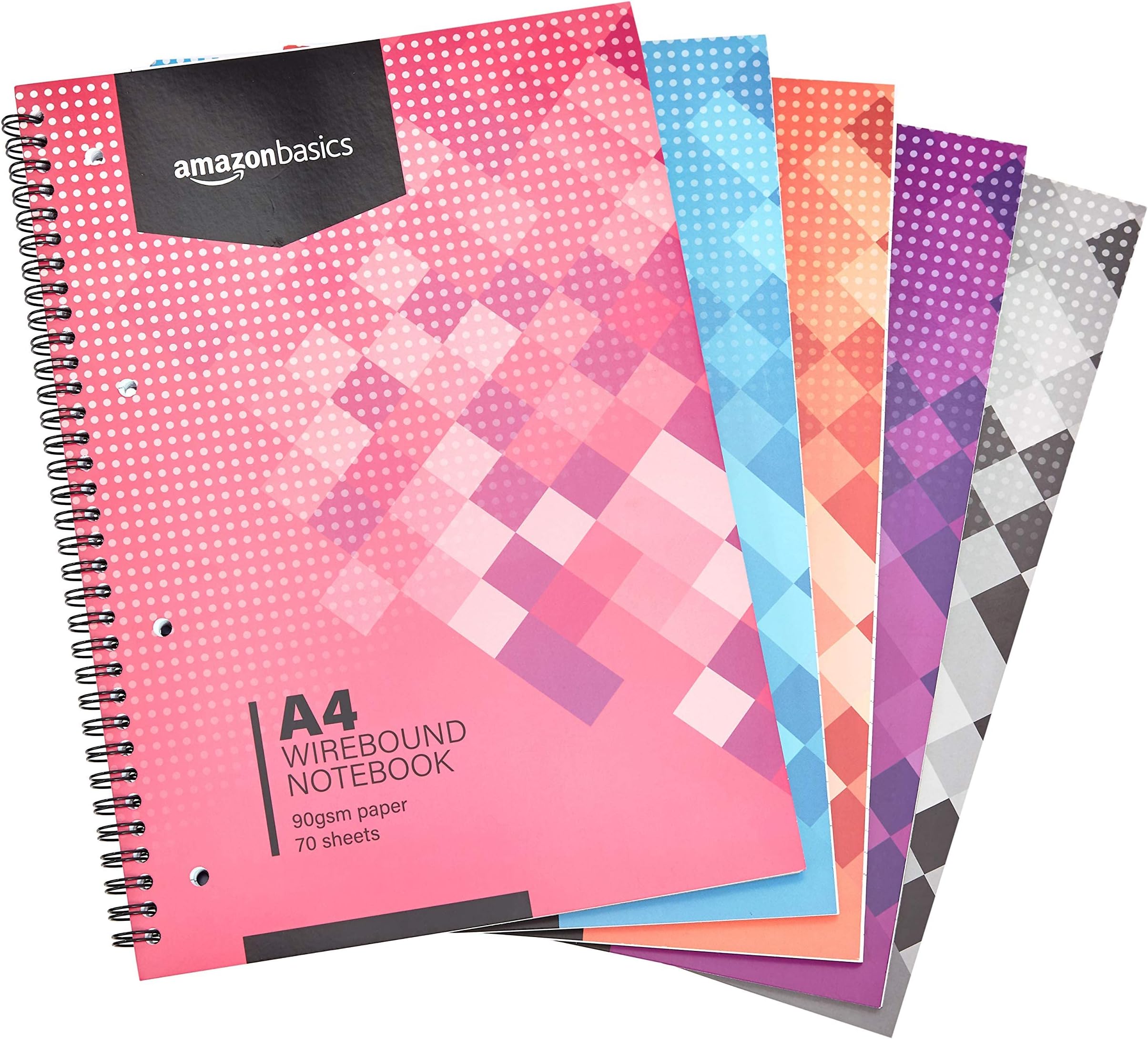 Wirebound Notebook, Assorted Colour, 70 Sheets / 140 Pages, A4, 90GSM, [5-Pack]