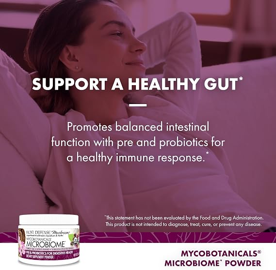 Host Defense MycoBotanicals Microbiome* Powder - Digestive & Immune Health Support Supplement - Gut Health Supplement with Turkey Tail, Lion's Mane & Reishi - 3.5 oz (33 Servings)*