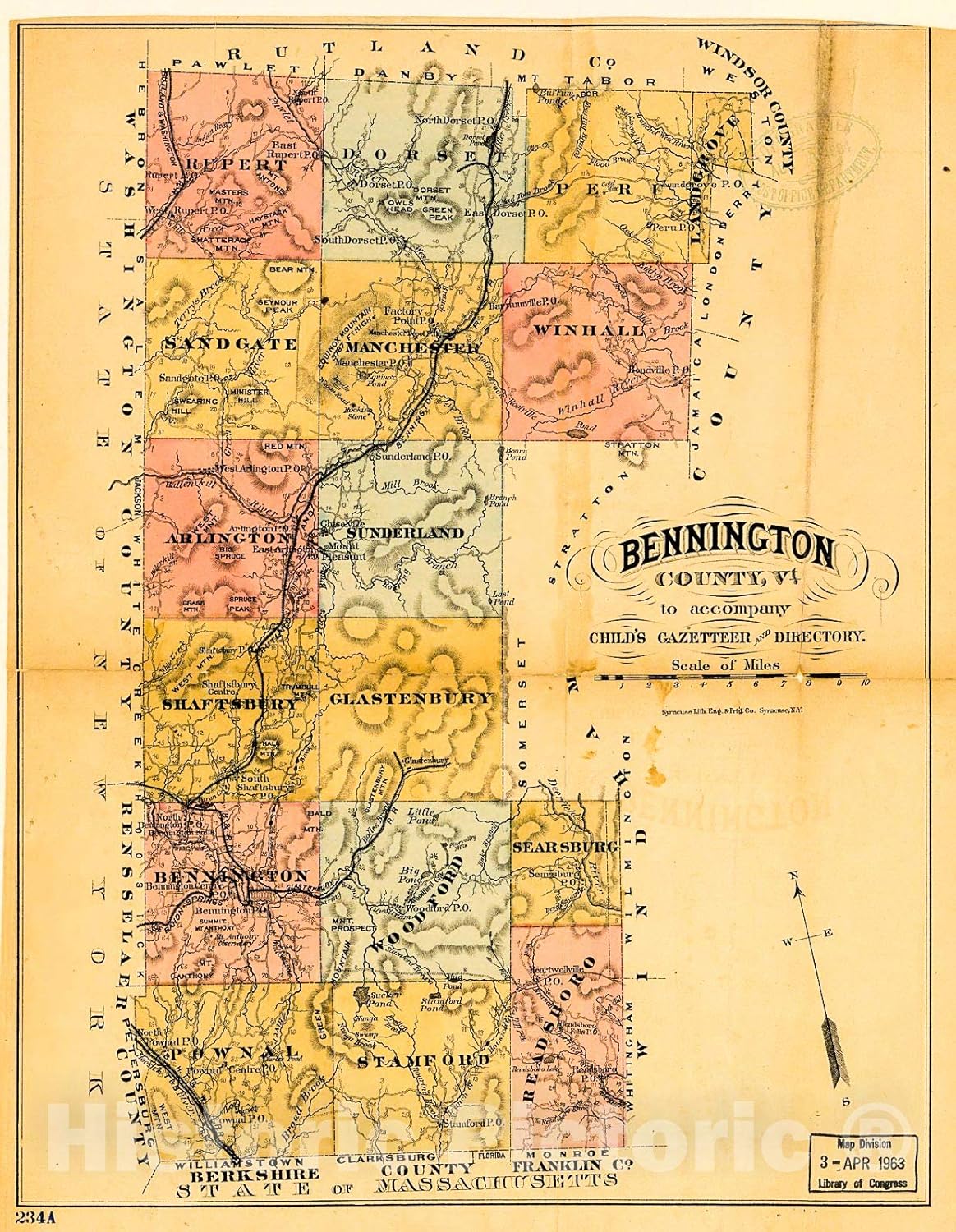 Historic 1880 Wall Map Bennington County, Vt. to