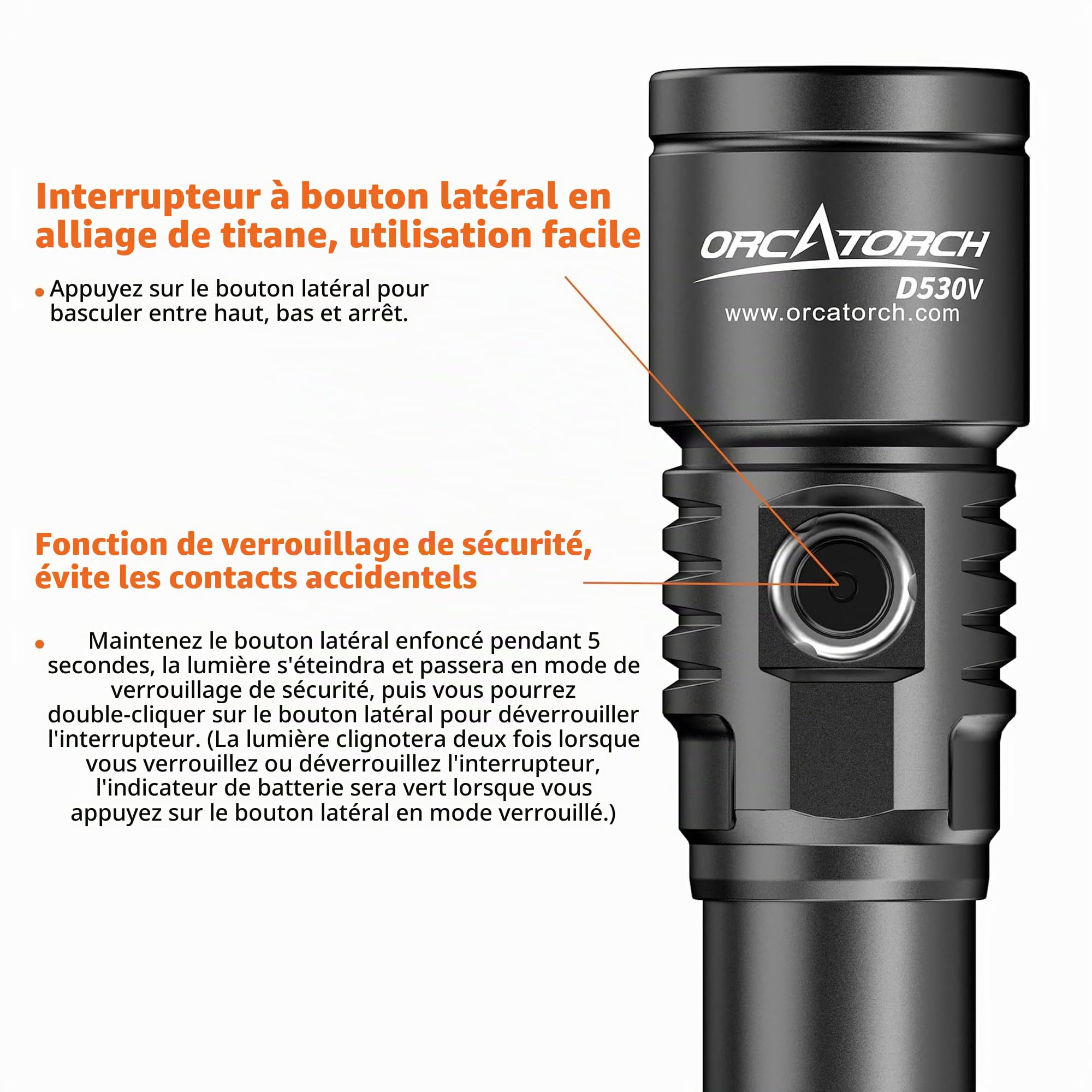 ORCATORCH D530V Lampes de Plongée Rechargeable, 1200 Lumen Lampe Vidéo de Plongée Sous Marine 140 Degrés Super Grand Angle de Faisceau, 150 Mètres Sous l'eau Avec Fonction de Verrouillage de Sécurité