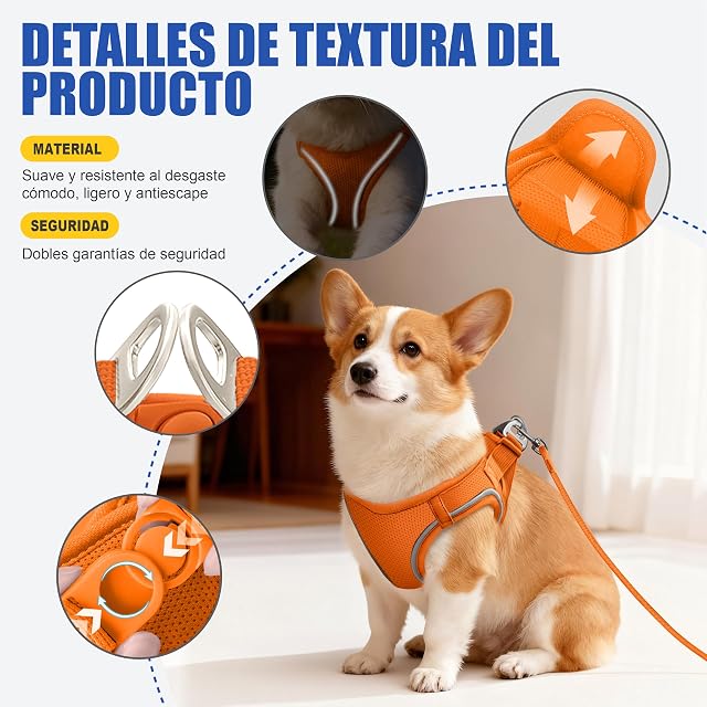 Foto 5 de 7 de Arnés para Gatos con Correa 255cm M (Pecho 42-51cm) Naranja