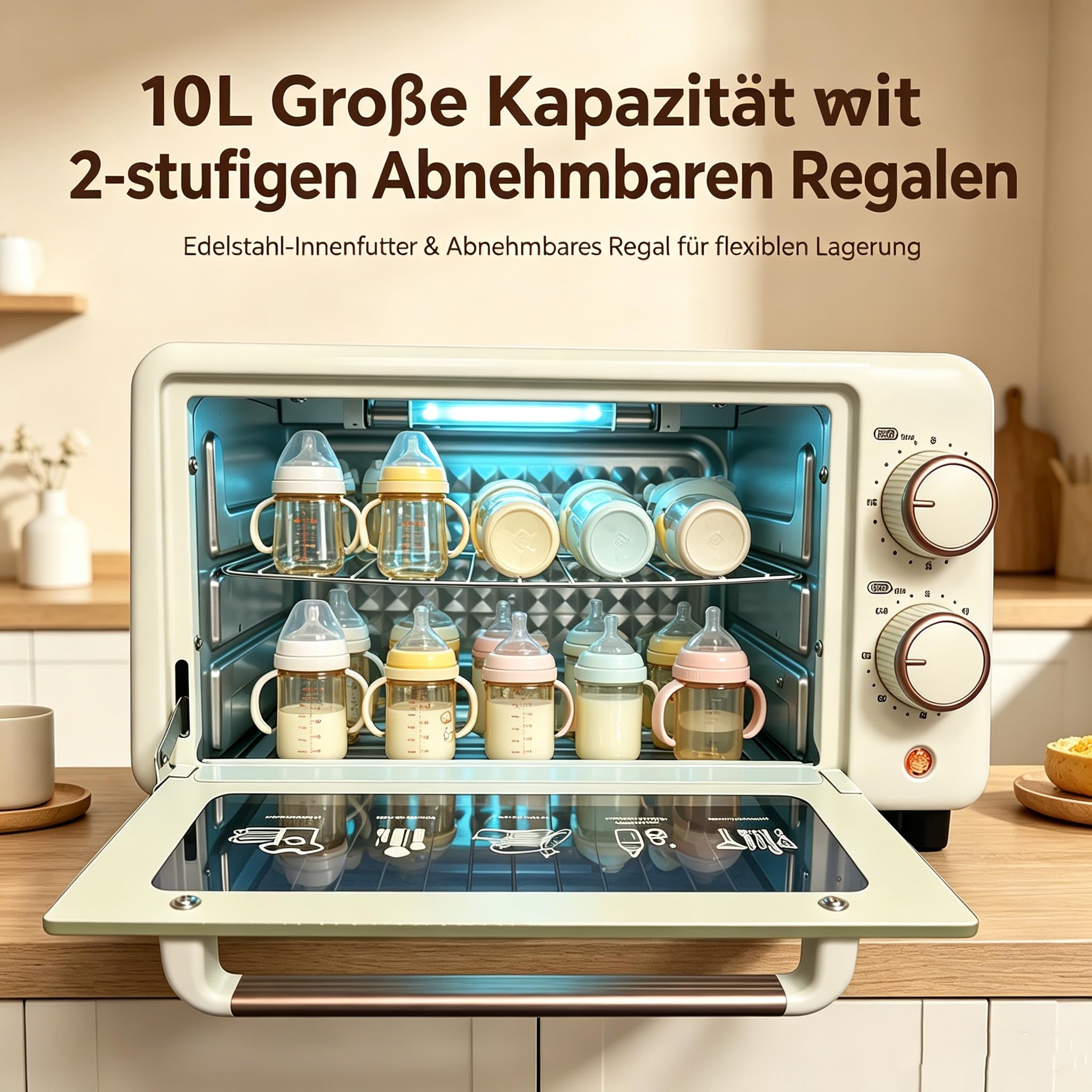Professionell Heißluftsterilisator, 10L Sterilisator für Babyfläschchen, 150W Sterilisator für Instrumente, UV Sterilisator für Babyfläschchen, Geschirr, Make-up- und Nagelwerkzeuge