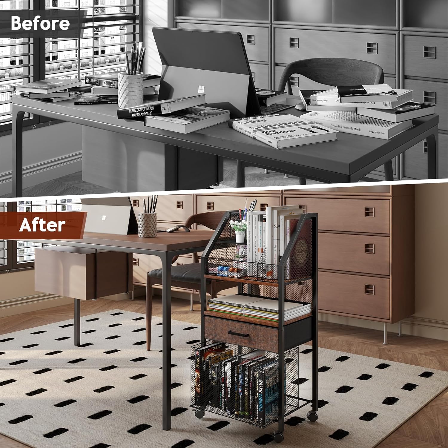 Rolling File Cart with Wheels - Utility Storage Cart with Drawers for Office, Home, Classroom Organization, Rolling Cart for Books, Files, and Supplies