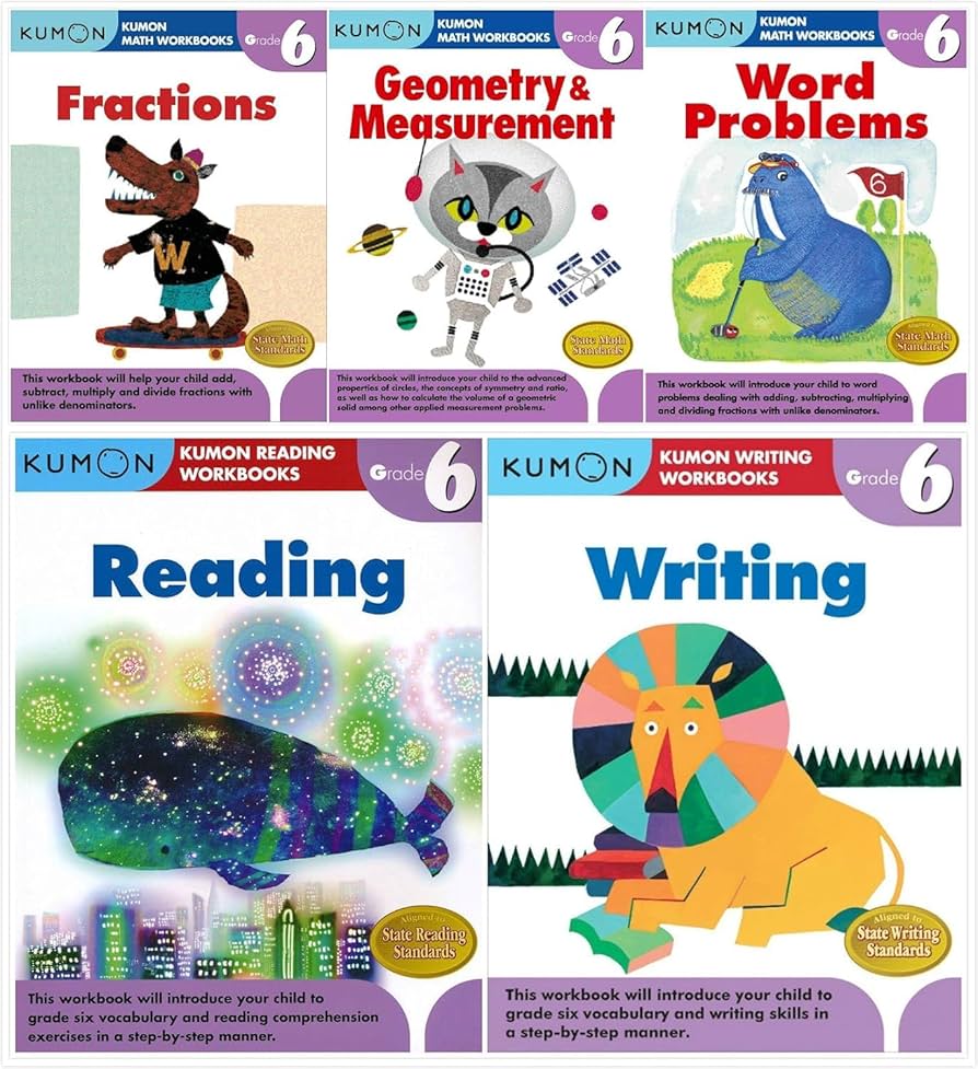 Kumon Workbooks Grade 6 Complete Set (5 Books) - Fractions