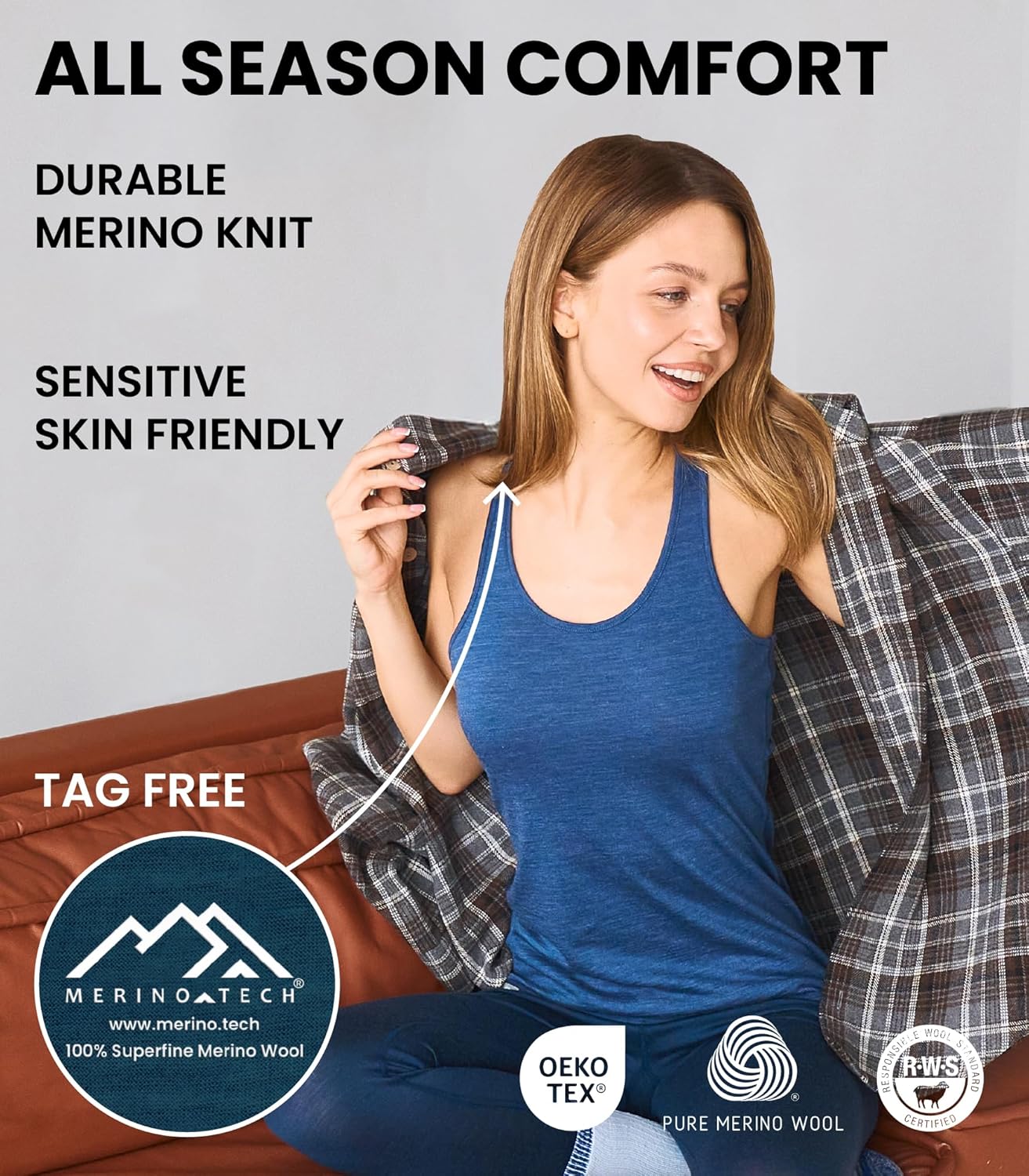 Merino Wool Tank Top Women - Active Merino Wool Undershirt Moisture Wicking Breathable Anti-Odor Lightweight Base Layer - Image 4