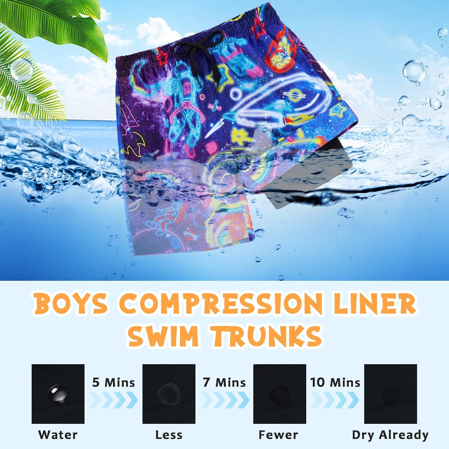 Idgreatim 5-16T Boys Swim Trunks with Compression Liner Summer Beach Quick Dry Swimsuit Bathing Suit - Image 6