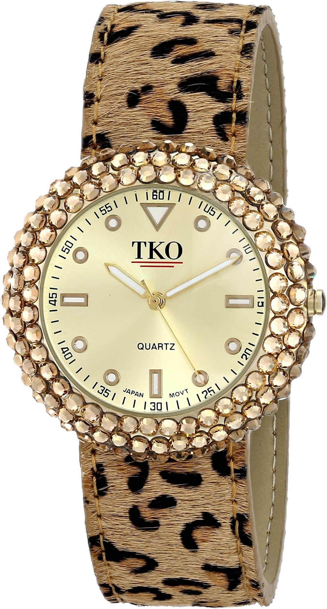 Women's Crystal Slap Watch with Crystal Studded Case & Colorful Leather Wrist Strap